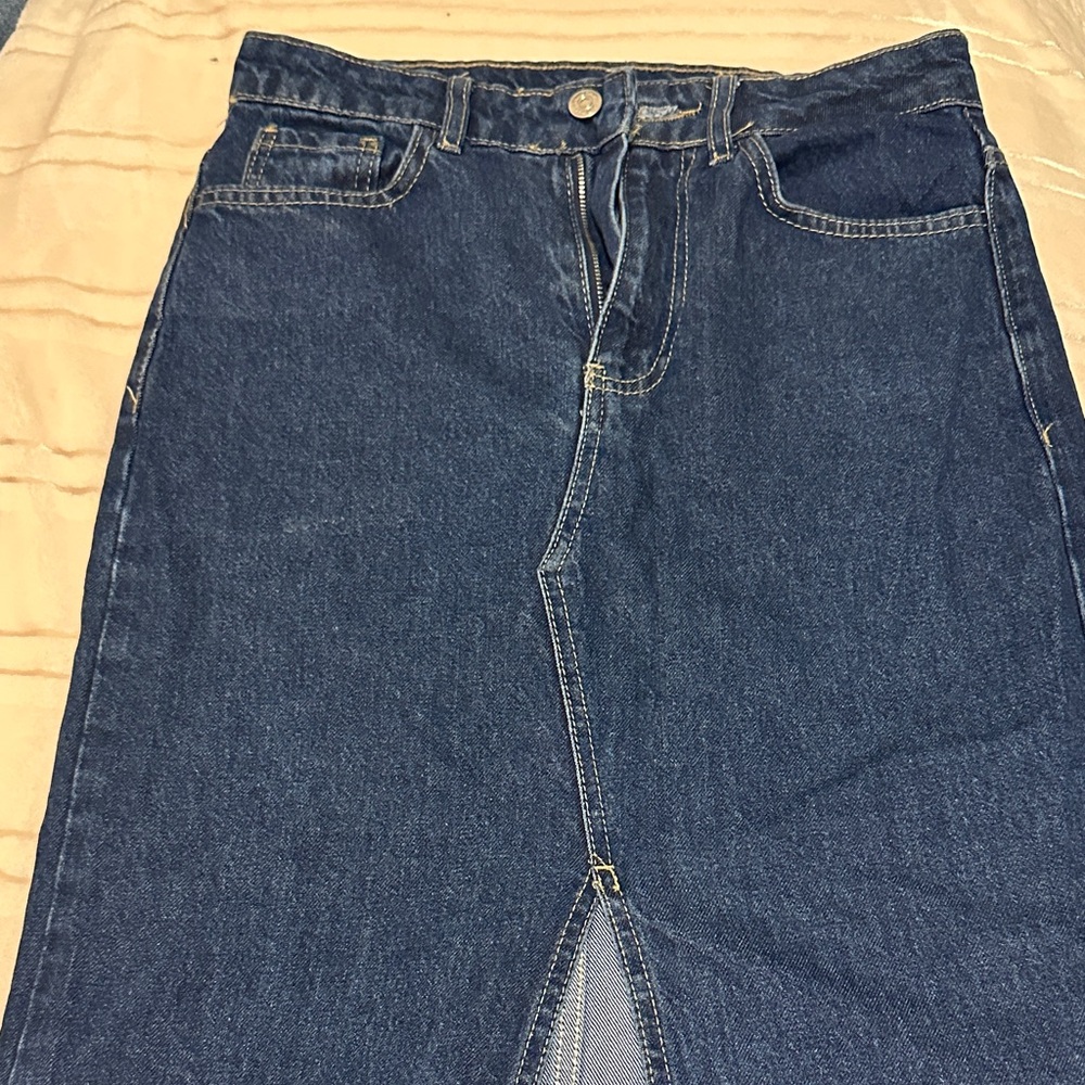 Blue Denim Skirt with front slit